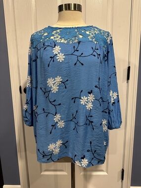 Anthropologie Kindred Floral Embroidered Top Resort Beach Women's Size 2X